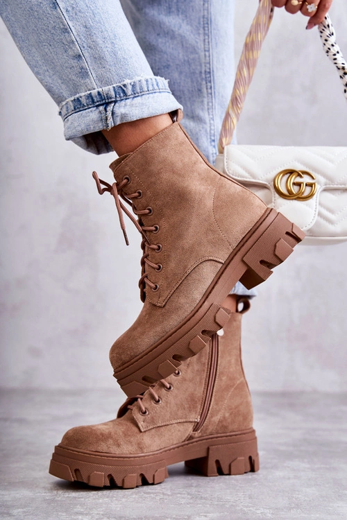 Zamszowe Ocieplane Botki Workery Brązowe Darvin