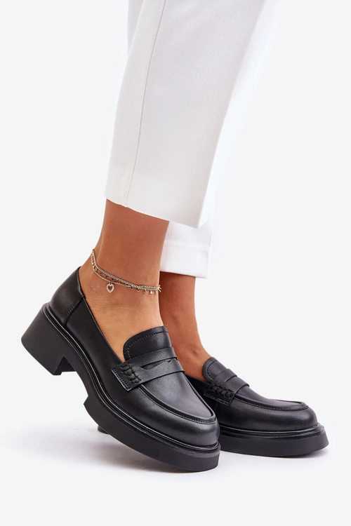 Skórzane Mokasyny Loafersy Damskie D&A JC42-61 Czarne