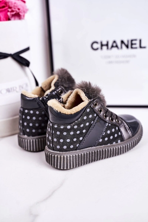 Dziecięce Ocieplane Botki Trampki W Groszki Szare Anastasia