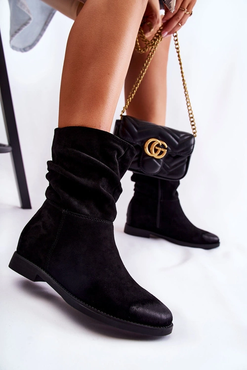 Damskie Zamszowe Wysokie Botki Czarne Venis