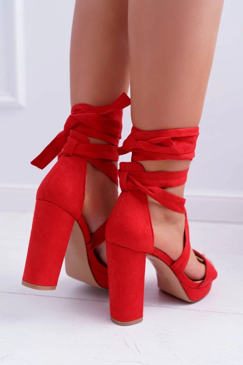 Sandały Damskie Na Słupku Platforma Wiązane Czerwone LaFiesta