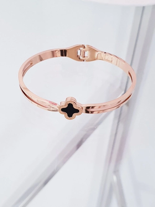 Damska Bransoleta Stalowa Z Kwiatkiem Różowe Złoto Neo