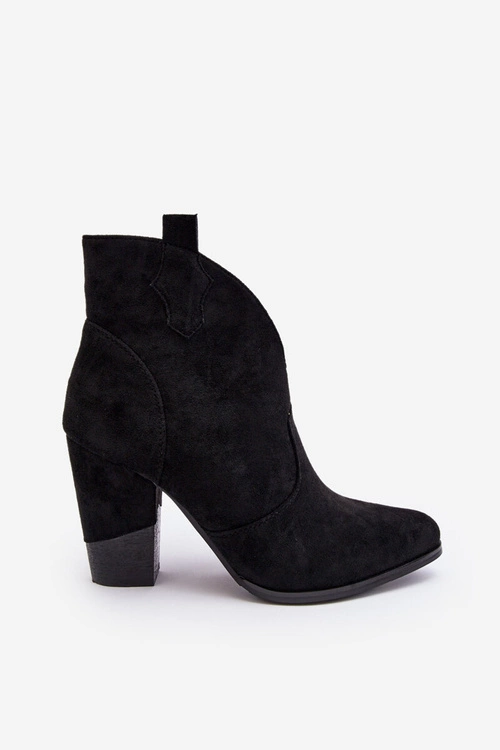 Zamszowe Botki Kowbojki Na Słupku Czarne Tanner