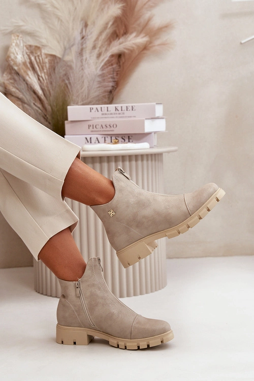 Ocieplane Botki Damskie Z Przetarciami Eko Skórzane Złote Verietta