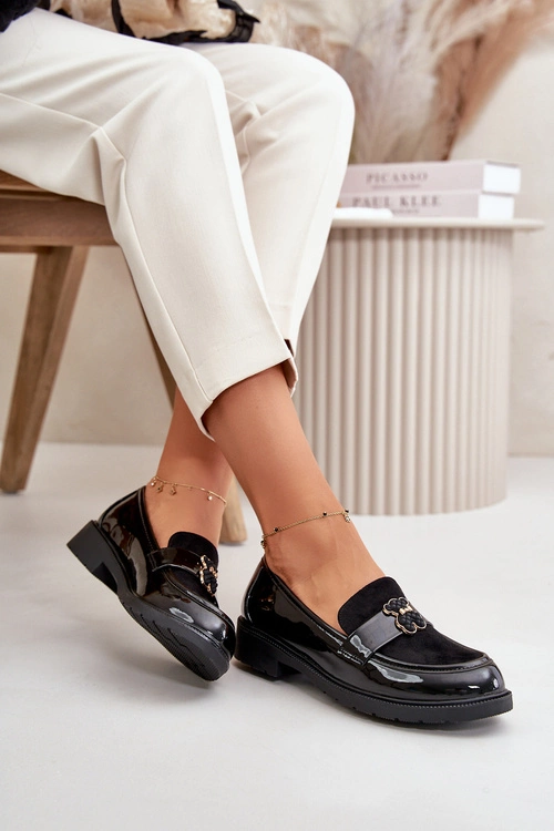 Mokasyny Damskie Lakierowane Z Misiem Czarne S.Barski HY42-339A