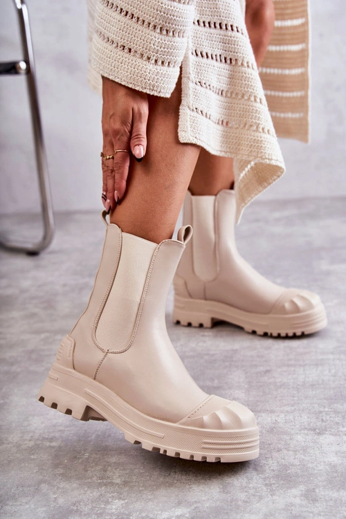Klasyczne Wysokie Workery Botki Beżowe Bassti