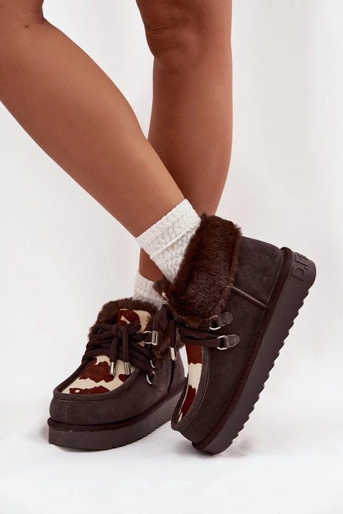 Śniegowce Damskie Z Naturalnego Zamszu Łaty D.Franklin DFSH375008 Czekoladowe