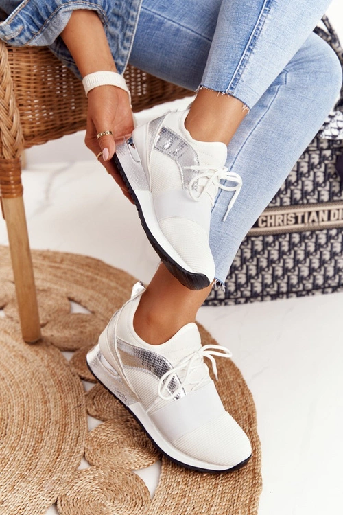 Damskie Sportowe Buty Sneakersy Biało-Srebrne Netta