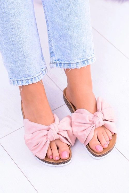 Vices Damskie Różowe Klapki Na Korku Kokarda Nina