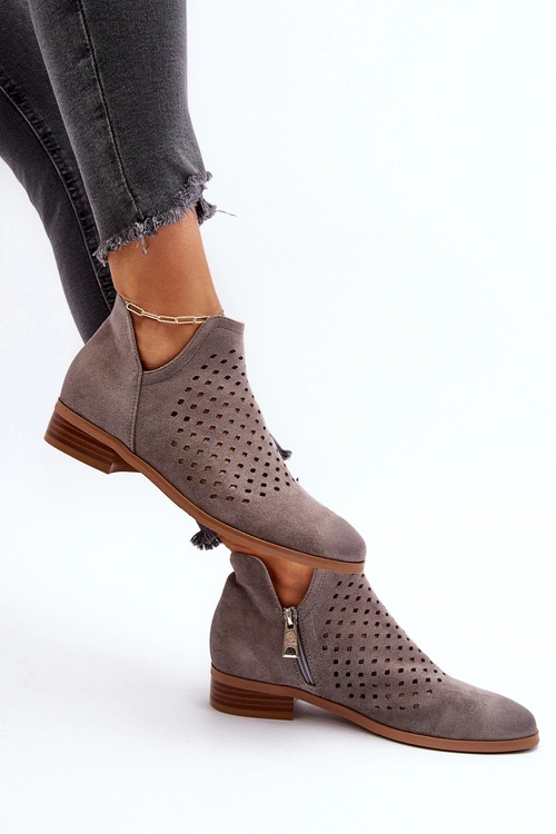 Niskie Botki Damskie Na Płaskim Obcasie Szare Janetris