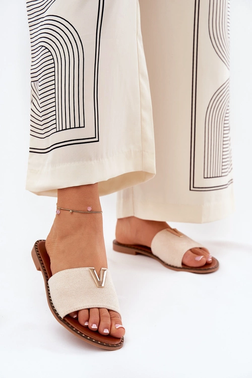 Klapki Damskie Na Płaskim Obcasie Z Ozdobnymi Detalami Beżowe Saliena