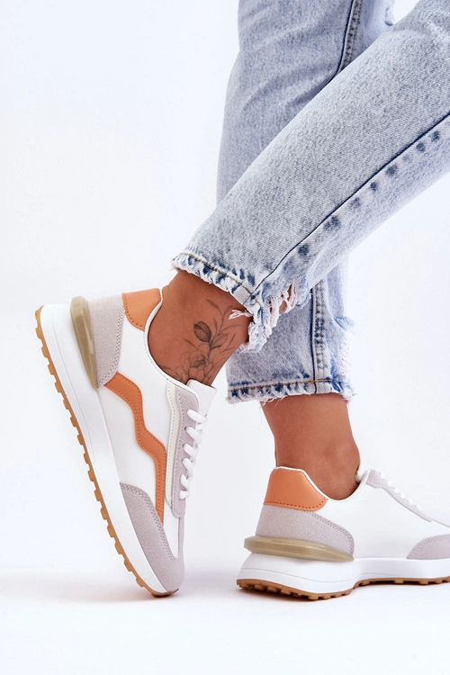 Damskie Buty Sportowe Skórzane Biało-Pomarańczowe Somerio