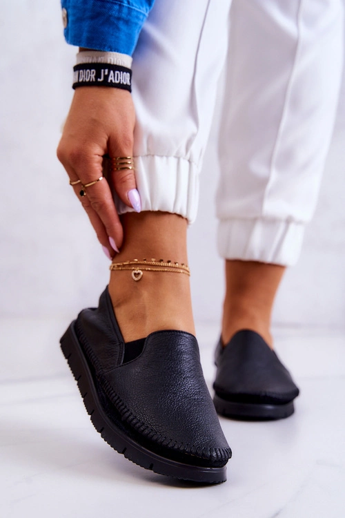 Damskie Półbuty Wsuwane Skórzane Maciejka 03512-01 Czarne