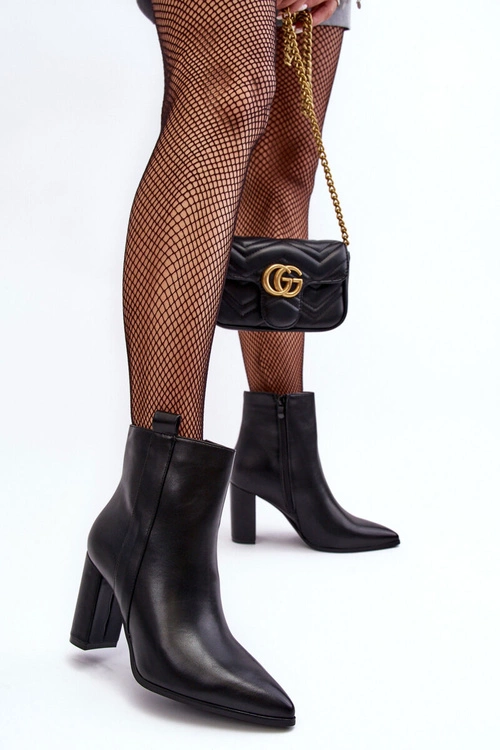 Damskie Skórzane Botki Na Słupku Czarne Vevine