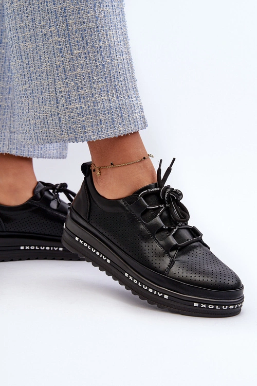 Skórzane Półbuty Damskie Na Platformie S.Barski LR769A Czarne