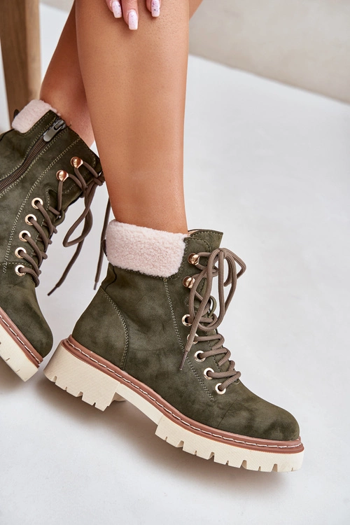 Ocieplane Trapery Botki Damskie Na Zamek Zielone Ferelia