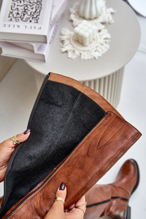 Zazoo 70140 Skórzane Kozaki Damskie Przed Kolano Ocieplane Brązowe