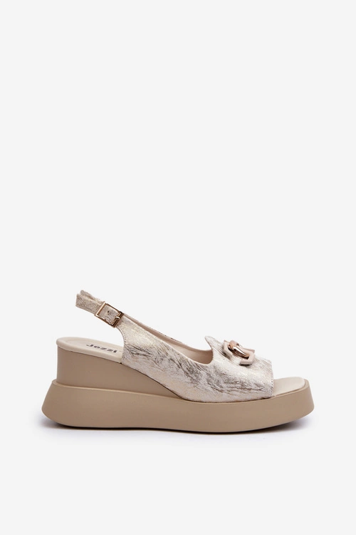 Sandały Damskie Na Platformie I Koturnie Z Ozdobą Złote Janesca