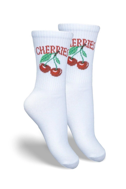 Skarpetki Dziecięce Młodzieżowe CHERRIES Białe
