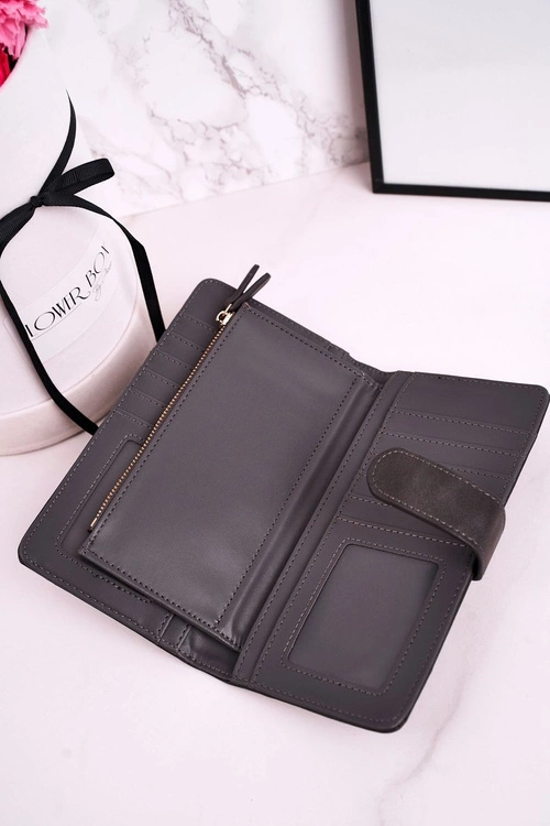 Duży Portfel Damski Z Dodatkowym Miejscem Na Karty Szary
