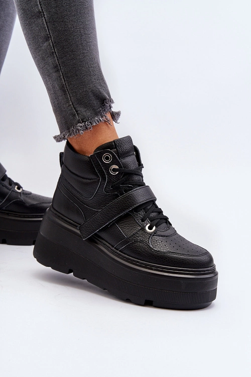 Zazoo 3450 Skórzane Sneakersy Damskie Czarne