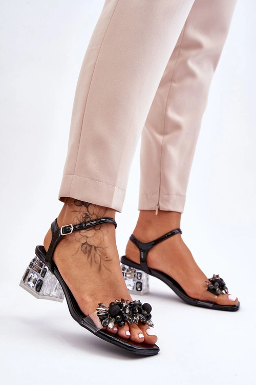 Damskie Sandały Na Niskim Obcasie Z Ozdobami Czarne Benicio