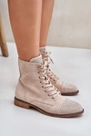 Zdobione Botki Na Płaskim Obcasie Eko Zamszowe Ocieplane Jasnobeżowe Ellieo
