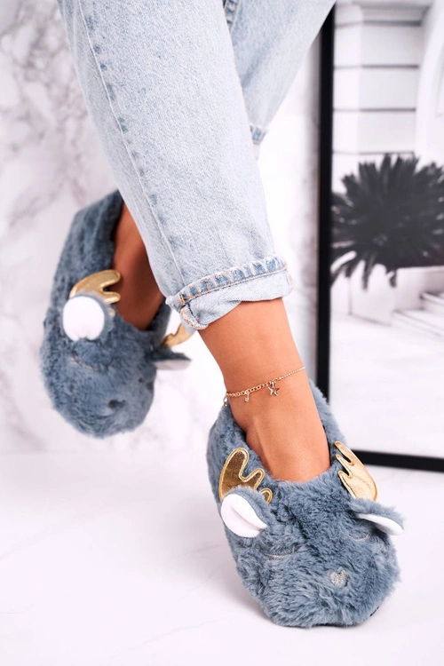 Świąteczne Ocieplane Futrzane Papcie Niebieskie Jingle Bells