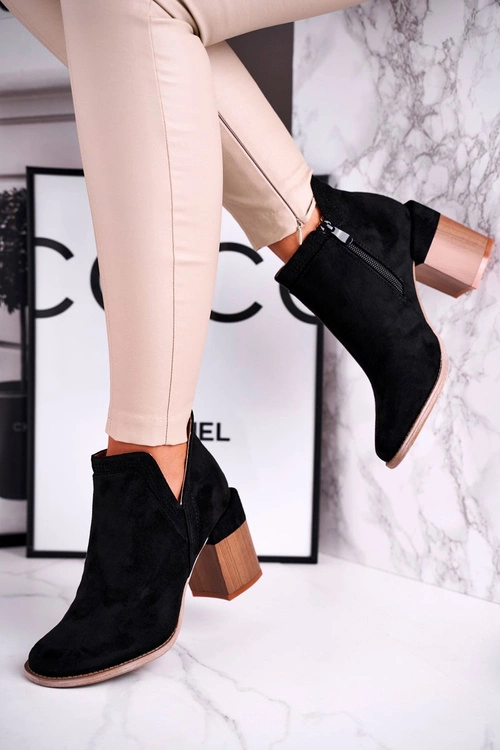 Damskie Botki Na Słupku Wycięte Czarne Meliori Dream