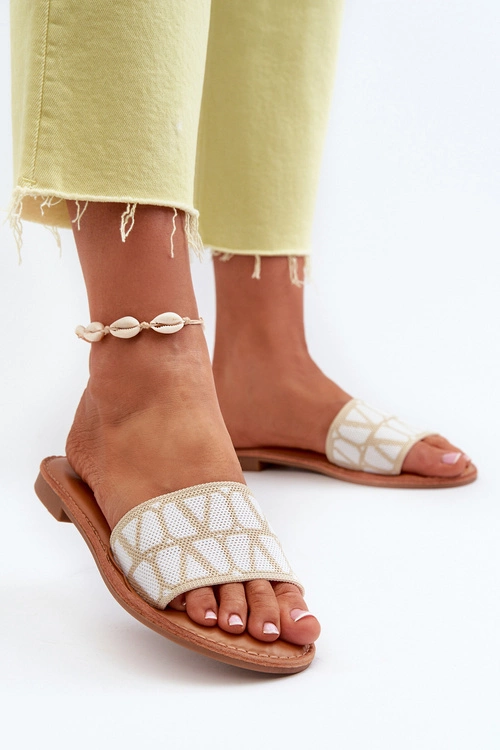 Klapki Damskie Na Płaskim Obcasie Beżowe Traivea