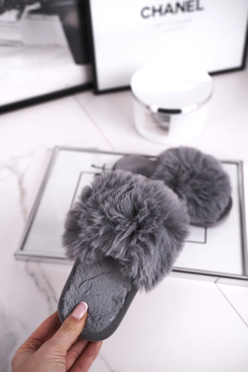Dziecięce Papcie Klapki z Futerkiem Szare Snow Ball
