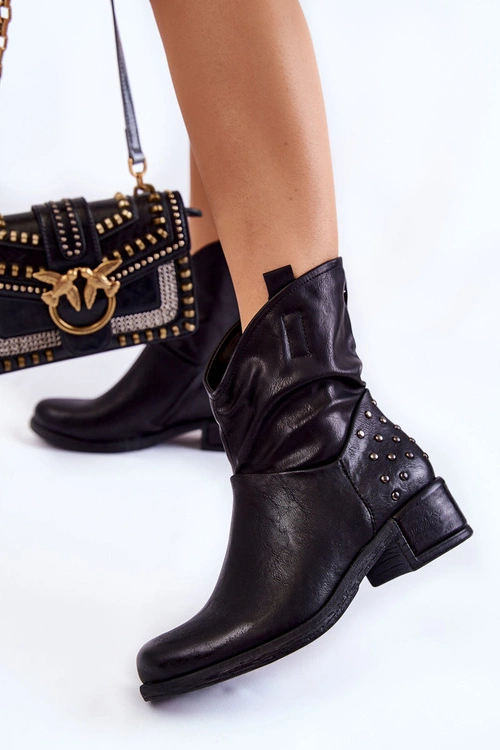 Damskie Botki Na Suwak Z Ćwiekami Czarne Lance