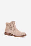 Botki Na Płaskim Obcasie Z Ażurową Cholewką Jasnobeżowe Elivaya