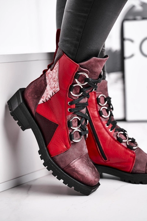 Botki Damskie Skórzane Trzewiki Maciejka Bordowe 04184-23/00-3