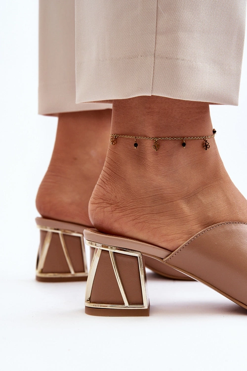 Eleganckie Klapki Damskie Na Obcasie Laura Messi 2771 Beżowe