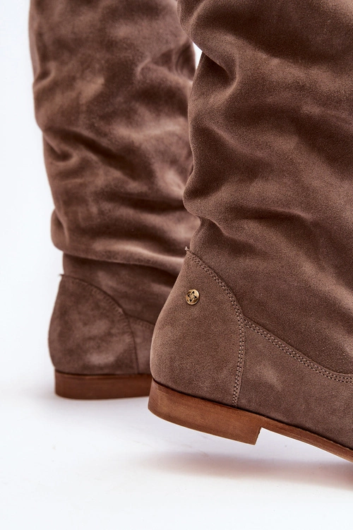 Damskie Zamszowe Kozaki Do Kolan Maciejka 05790-04 Beżowe