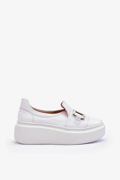 Skórzane Półbuty Damskie Na Platformie Białe Lewski 3398/2
