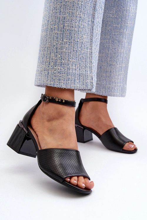 Sandały Damskie Na Obcasie Z Eko Skóry Czarne Horissa