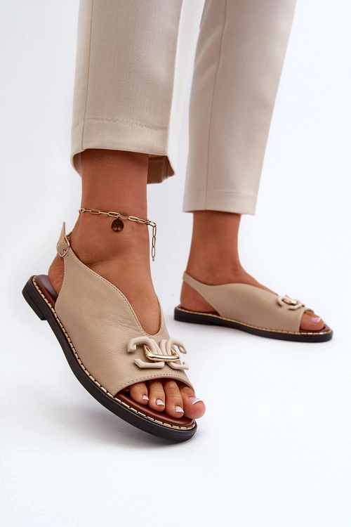 Sandały Damskie Na Płaskim Obcasie Z Ozdobą Beżowe Loraeleh