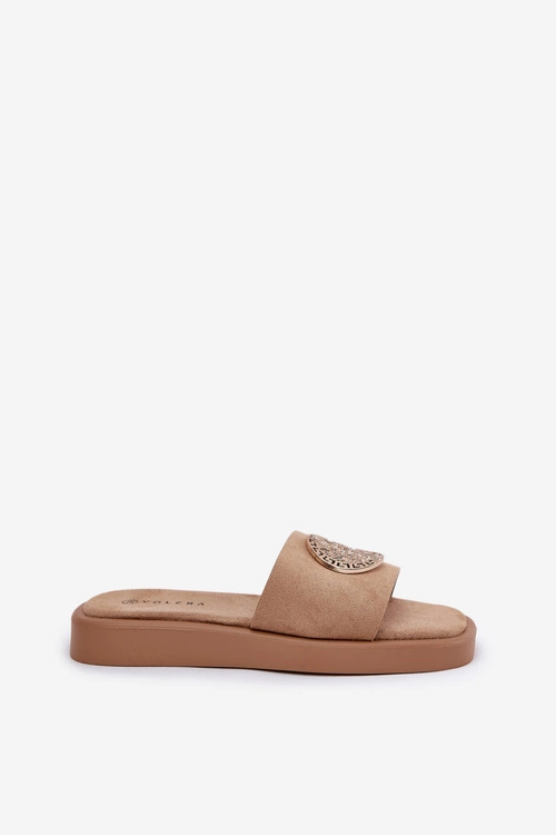 Klapki Damskie Ze Złotą Ozdobą Beżowe Kaliora