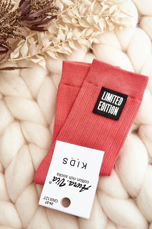 Dziecięce Gładkie Skarpetki Z Naszywką Różowe