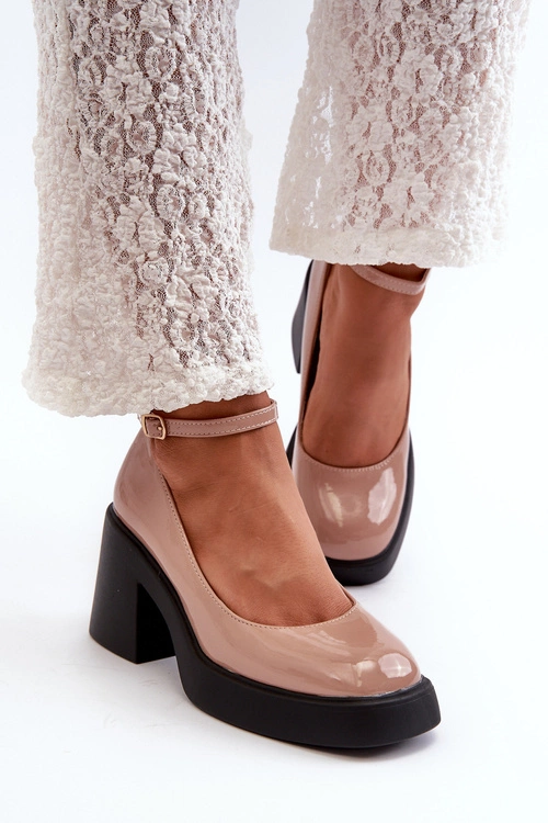 Lakierowane Czółenka Na Masywnym Obcasie Ciemnobeżowe Effiba