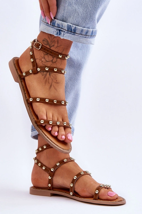 Damskie Sandały Z Ozdobnymi Ćwiekami Brązowe Dorothy