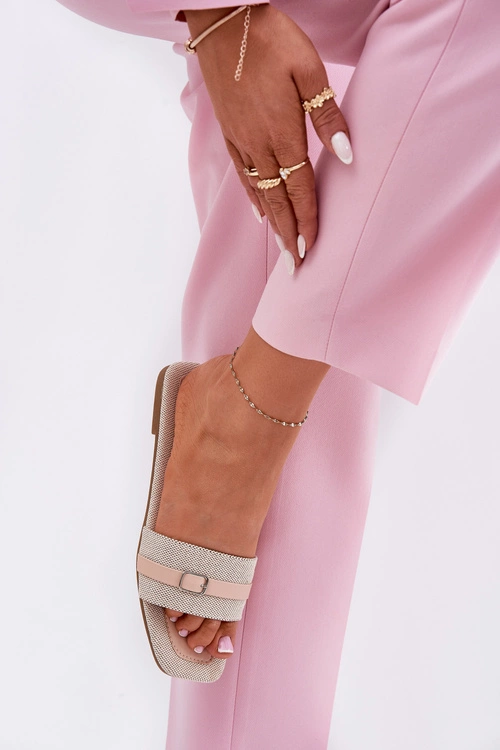 Płaskie Klapki Damskie Z Paskiem I Sprzączką Beżowe Zilina