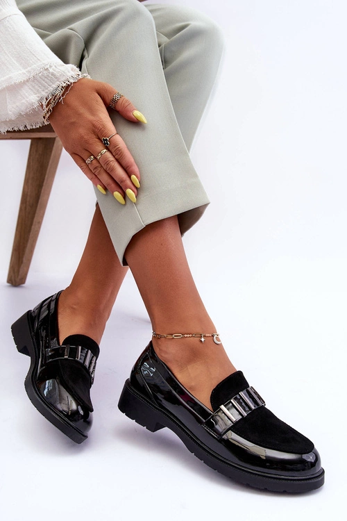 Lakierowane Półbuty Mokasyny Z Ozdobą Czarne S.Barski HY317