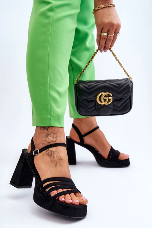 Damskie Zamszowe Sandały Na Obcasie I Platformie Czarne Verda