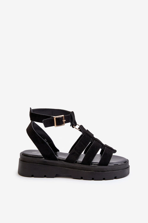 Sandały Damskie Gladiatorki Z Eko Zamszu Czarne Dorameia