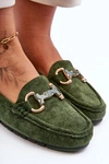 Zamszowe Mokasyny Damskie Z Ozdobą Zielone Dionira