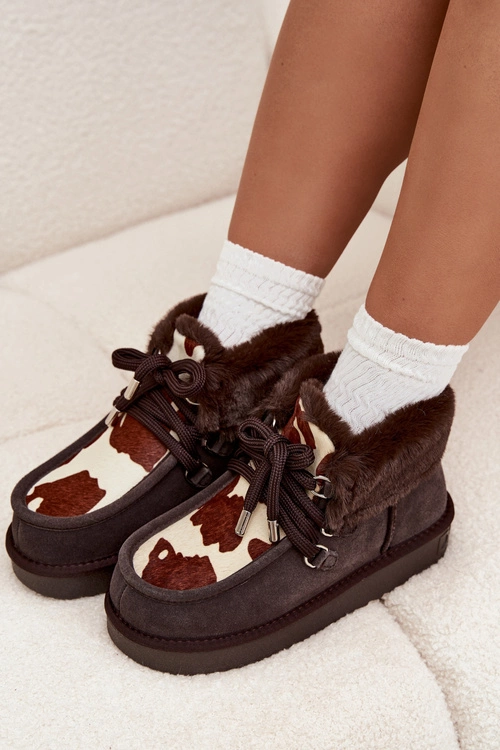 Śniegowce Damskie Z Naturalnego Zamszu Łaty D.Franklin DFSH375008 Czekoladowe