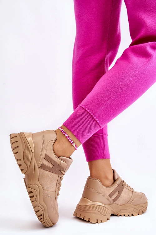 Modne Buty Sportowe Sneakersy Beżowe Frezio